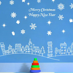 크리스마스 벽면스티커 크리스마스 대형 스티커 창문 유리창 장식 데코 시트지 ip124-눈이내려행복한마을(소형)