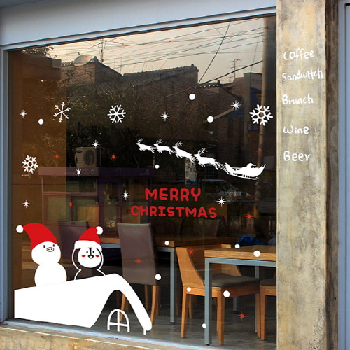 크리스마스 창문 스티커 트리 시트지 눈사람 유리창 유리스티커 카페스티커 -331 지붕위에서 크리스마스