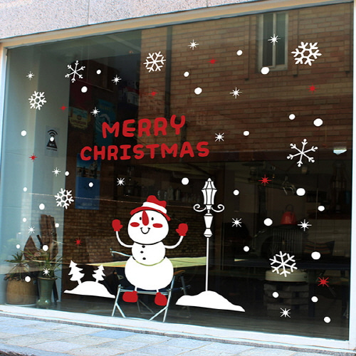 크리스마스 창문 스티커 트리 시트지 눈사람 유리창 유리스티커 카페스티커 -332 눈사람과 가로등