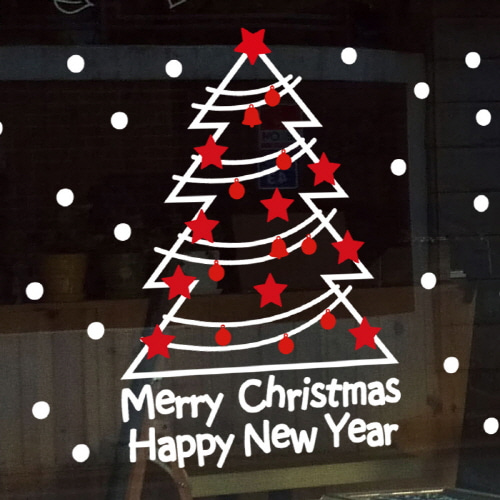 크리스마스 유리 스티커 트리 시트지 눈사람스티커 창문 유리창 카페스티커 -257 해피 크리스마스 트리