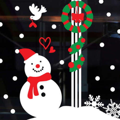크리스마스 유리 스티커 트리 시트지 눈사람스티커 창문 유리창 카페스티커 -271 눈사람의 첫사랑