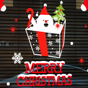 크리스마스 시트지 유리 스티커 트리시트지 눈사람스티커 창문 유리창 카페스티커 mk-152 눈사람요정의 선물상자(대형)