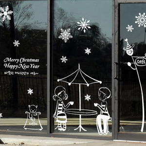 크리스마스 데코스티커 대형 창문 유리 시트지 유리창 스티커 카페크리스마스장식 cmi022-크리스마스 따뜻한 커피한잔의 여유