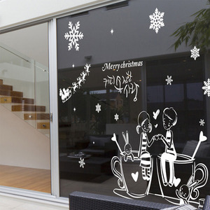 크리스마스 데코 유리 스티커 성탄절 눈사람 시트지 눈송이 겨울장식시트지 환경구성 cmi035-눈꽃패턴&amp;커피속진한사랑