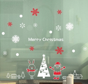 산타시트지 크리스마스 창문 데코 유리 스티커 성탄절 눈사람 시트지 눈송이 겨울장식시트지 환경구성 gmtc091 산타클로스와 토끼