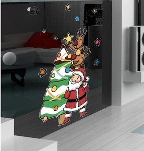 산타시트지 크리스마스 창문 데코 유리 스티커 성탄절 눈사람 시트지 눈송이 겨울장식시트지 환경구성 ip262산타와크리스마스트리