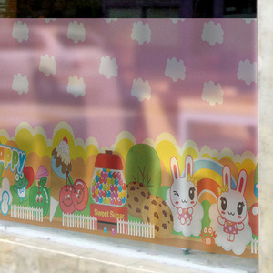 유치원 가정어린이집 어린이집 창문 유리시트지 반투명시트지 창문시트지 mw184_주문제작가능 창문시트지 (가로180cm 높이90cm~120cm) 안개칼라시트_캐릭터월드-핑크해피