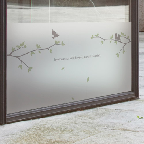 무점착시트지 글라스시트지 자연 나무 새 레터링 나뭇가지 잎 잎사귀 창문 데코  -gmps284m 무점착유리시트 새의사랑