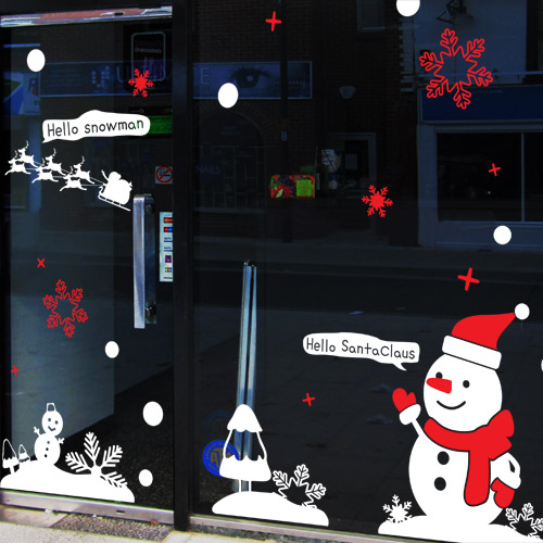 크리스마스 스티커 눈꽃 산타 눈사람 시트지 ggth038 인사하는 산타와 눈사람2