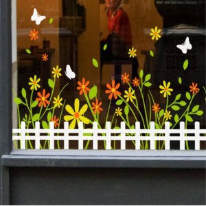 유치원 시트지 어린이집 스티커 아이방 키즈 카페 벽면 그래픽스티커 유리창 창문 포인트스티커 자연 꽃 나비 식물 줄기 잎 풀잎 gmii797-꽃들의나비정원2톤
