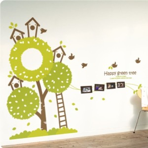 가정 어린이집 벽면 환경구성 액자 카페  액자스티커_ 행복을 주는 그린나무 Ver.1 (액자포함)