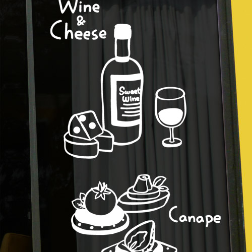 그래픽스티커,cd803-와인카나페_그래픽스티커,술,알콜,치즈,안주,과자,과일,딸기,토마토,상업,영업,데코,인테리어,가게,식당,
