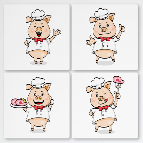 멀티액자,cf524-멀티액자_맛있는고깃집,일러스트,캐릭터,돼지,꿀돼지,주방장,모자,동물,고깃집,고기,집,음식,돼지갈비,삼겹살