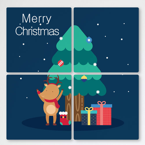 멀티액자,cf806-멀티액자_루돌프가주는선물,크리스마스,겨울,선물,산타,산타클로스,루돌프,썰매,눈,눈사람,트리,나무,전구,일러스트