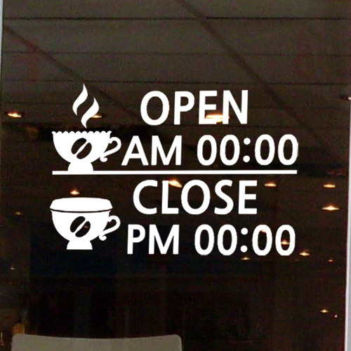 포인트스티커 카페 커피 원두 매장 마감 시간 오픈 데코 인테리어 커피숍 cj670-커피잔오픈앤클로즈(중형)