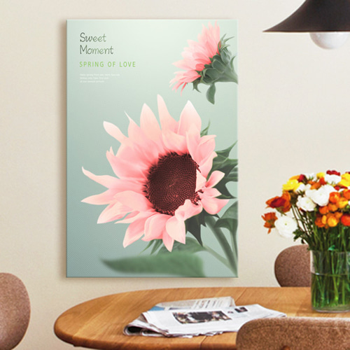 캔버스액자 인테리어 디자인 벽면 데코 소품  식물 꽃 플라워 풍수 행운 재물 봄 여름 자연 ct071-핑크해바라기 중형노프레임