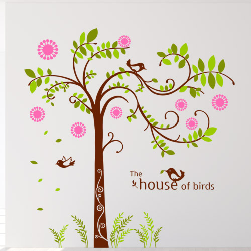 나무 자연 새 줄기 나뭇잎 꽃 인테리어 포인트 데코 스티커 ic095-편안한휴식을주는새들의나무