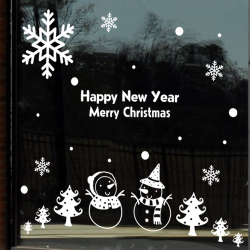 크리스마스시트지 유리 창문 데코 스티커 눈꽃 눈결정 눈송이 스티커 id036-눈사람이랑(중형)