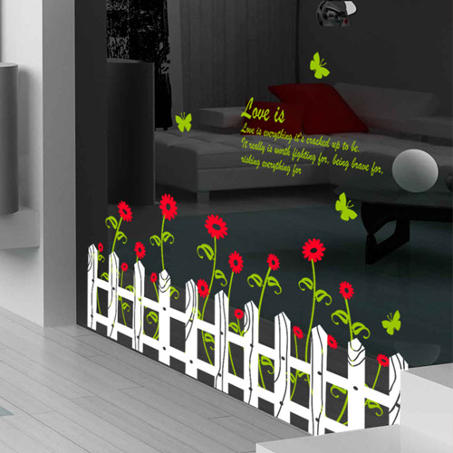 울타리 꽃밭 봄 줄기 꽃잎 나비 레터링 데코 인테리어 포인트 ik391-화창한봄날의꽃밭