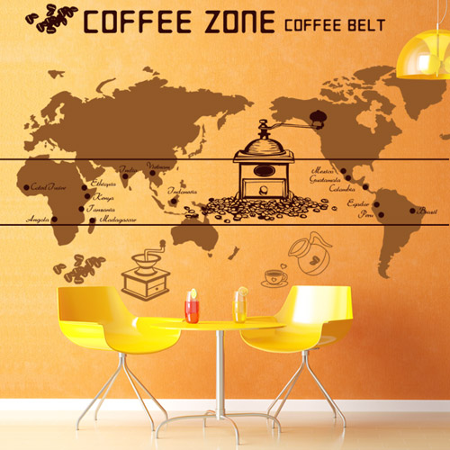 카페스티커 커피스티커 원두원산지 최상급원두 커피숍 카페 커피존 커피글라인더 커피콩 coffee belt zone 세계지도 카페 인테리어 포인트 데코 ik397-커피존(최상급원두)