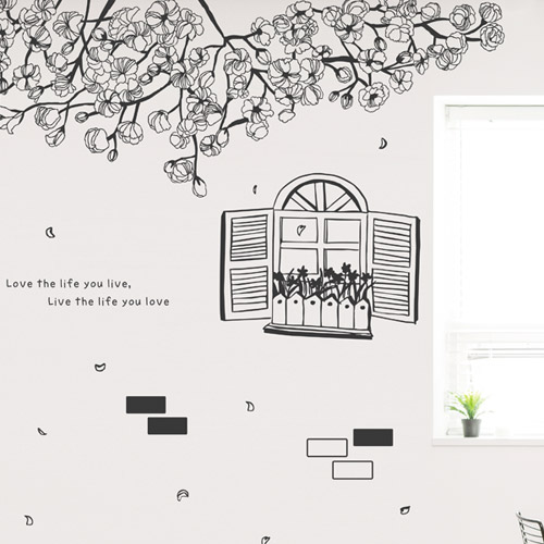자연 실내 데코 포인트 꾸미기 인테리어 스티커 꽃 꽃잎 나무 나뭇가지 창가 창문 식물 플라워 계절 im545-창가에흩날리는꽃잎