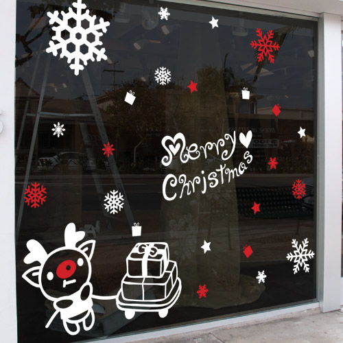 카페 크리스마스 벽장식 눈꽃 루톨프 스티커 유리 유리창 시트지 ggis732 선물 배달 루돌프
