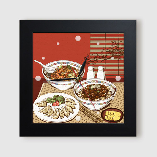 벽시계 음식 요리 식당 짜장면 짬뽕 탕수육 초밥 우동 만두 회 사시미 안주 ggit359-푸드일러스트 중식일식 미니액자벽시계