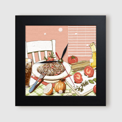 벽시계 식당 요리 음식 레스토랑 오므라이스 돈까스 랍스타 파스타 스파게티 맥주 빵 과일 ggit361-푸드일러스트 양식 미니액자벽시계