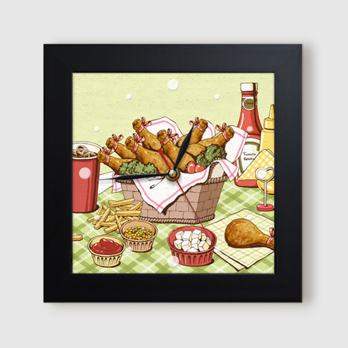 벽시계 음식 식당 요리 치킨 피자 샌드위치 베이글 빵 콜라 닭다리 과일 ggit364-푸드일러스트 패스트푸드 미니액자벽시계