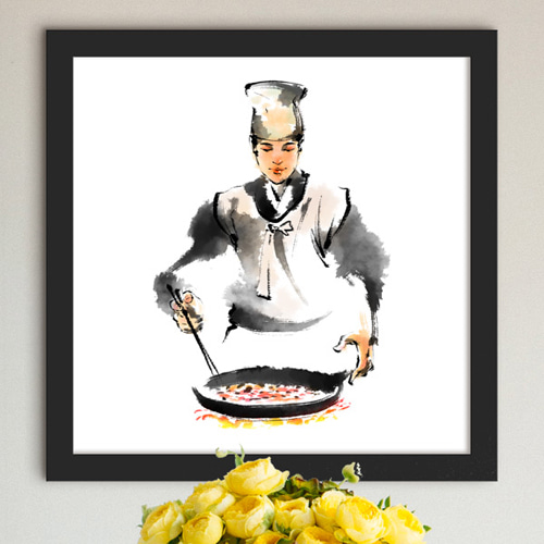 디자인 벽면 데코 소품 음식 수묵화 인물 여성 전 탕 요리 앞치마 두건 한복 iw866-한식요리사 인테리어액자