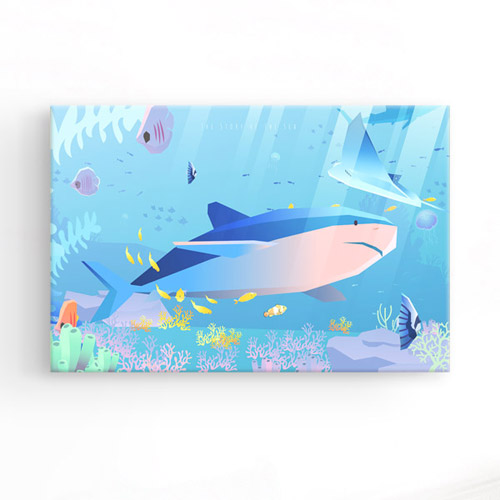 벽면 인테리어 디자인 액자 소품 벽걸이 해저 해변 자연 풍경 일러스트 물고기 어류 열대어 산호초 여름 계절 고래상어 수족관 해파리 상어 iy708-바다모험 중형노프레임