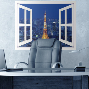 포인트시트지 거실시트지 매장시트지 ih100-타워풍경이보이는창문스티커(블루)