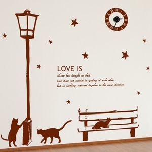 인테리어 벽시계 스티커벽시계  pj057-별빛아래 고양이들과 그래픽시계(중형)