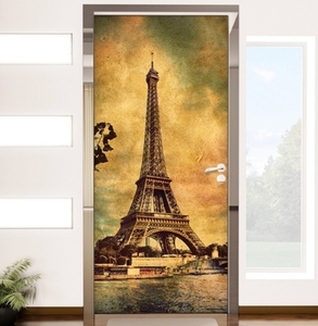 현관시트지 맞춤제작 현관문시트지  cp072-빈티지느낌의 에펠탑과세느강