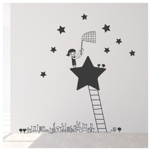 어린이집벽면구성 어린이집봄환경 키즈포인트시트지 ic161-별을모으는소녀_그래픽스티커