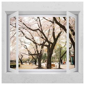 유리창 벚꽃 스티커 벚꽃시트지 ic155-벚꽃나무아래서_창문그림액자