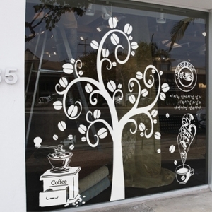 카페스티커 까페 시트지 커피숍 스티커   ih495-커피를만드는원두나무(대형) 