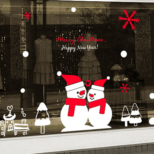 크리스마스 트리 시트지 창문 스티커 대형 겨울 눈사람 스노우맨 유리시트지 cgmh698b눈사람과b크리스마스 2톤