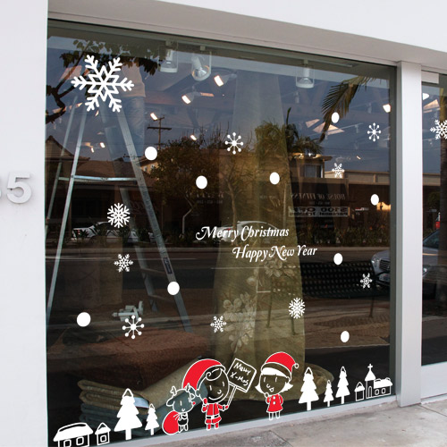 카페 크리스마스 스티커 트리 산타 눈사람 루돌프 눈꽃 창문 유리 시트지 ggtc092-산타요정들