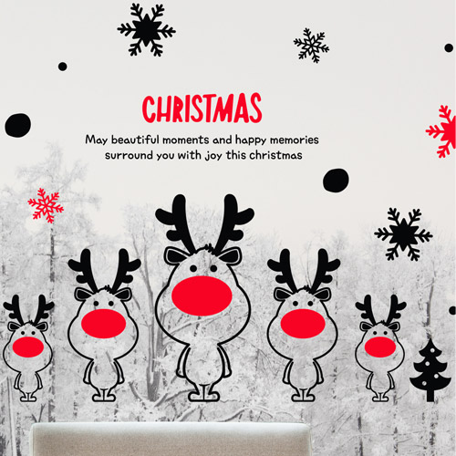 카페 크리스마스 창문 스티커 트리 산타 시트지 눈사람 루돌프 눈꽃 눈송이 눈알갱이  tggm025 반짝이는 코의 루돌프