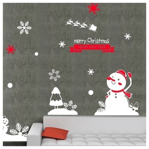 크리스마스 대형 시트지 산타 눈사람 스노우맨 트리 나무 겨울 눈꽃 눈송이 눈알갱이 스티커 cggh470 산타를 배웅하는 눈사람