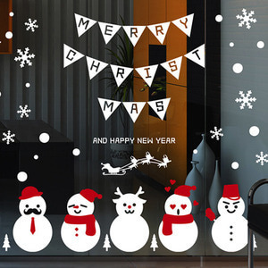 카페 크리스마스 스티커 크리스마스벽스티커 크리스마스유리스티커 크리스마스창문꾸미기 cmi255-눈사람 친구들과 파티