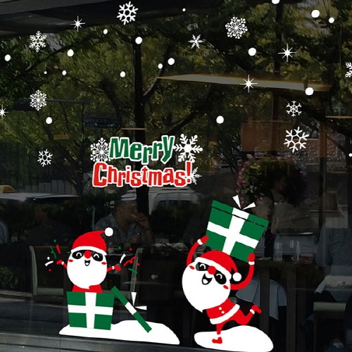 크리스마스 창문 스티커 트리 시트지 눈사람 유리창 유리스티커 카페스티커 -319 서프라이즈 산타선물