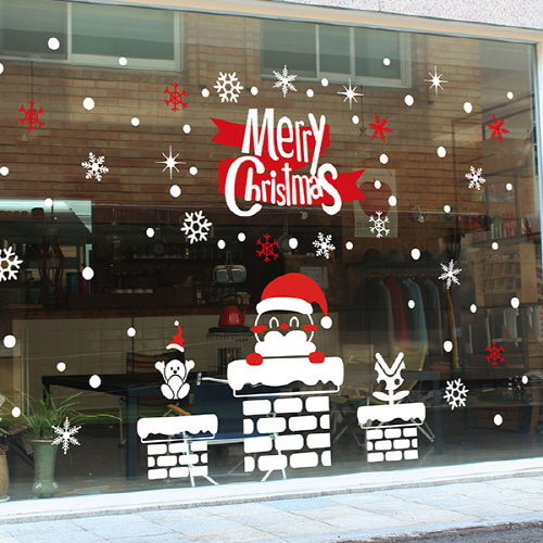 크리스마스 창문 스티커 트리 시트지 눈사람 유리창 유리스티커 카페스티커 -337 굴뚝과 산타