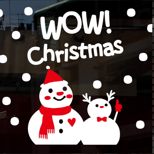 크리스마스 유리 스티커 트리 시트지 눈사람스티커 창문 유리창 카페스티커 -251 와우 눈사람과 루돌프