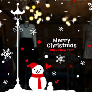 성탄절대형시트지 대형 크리스마스시트지 카페 크리스마스 장식 스티커 창문시트지 cmi302-가로등 아래 러브눈사람