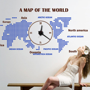 인테리어 벽시계 스티커벽시계  pk016-A MAP OF THE WORLD_그래픽시계(대형)