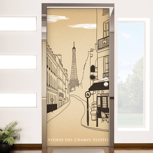 현관시트지 현관문시트지 맞춤주문제작 io057-에펠탑이보이는파리의카페거리