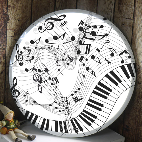 LED액자 Led 동그란 원형 액자 음악 높은음자리표 피아노 연주 건반 검정 흰색 오선지 음률 악기 댄스 흥겨움 즐거움 gnb243-LED액자45R 춤추는음표