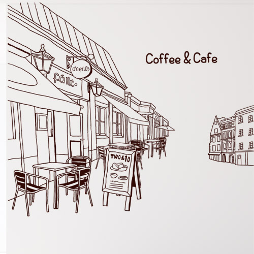 카페스티커 커피스티커 인테리어 데코 꾸미기 건물 카페 커피 거리 유럽 tc068-유럽의카페거리에서